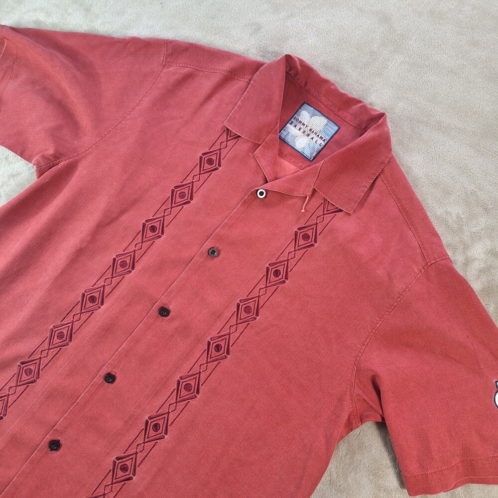 Tommy Bahama Silk Shirt Mens Large Orange MLB St. Louis Cardinals Baseball